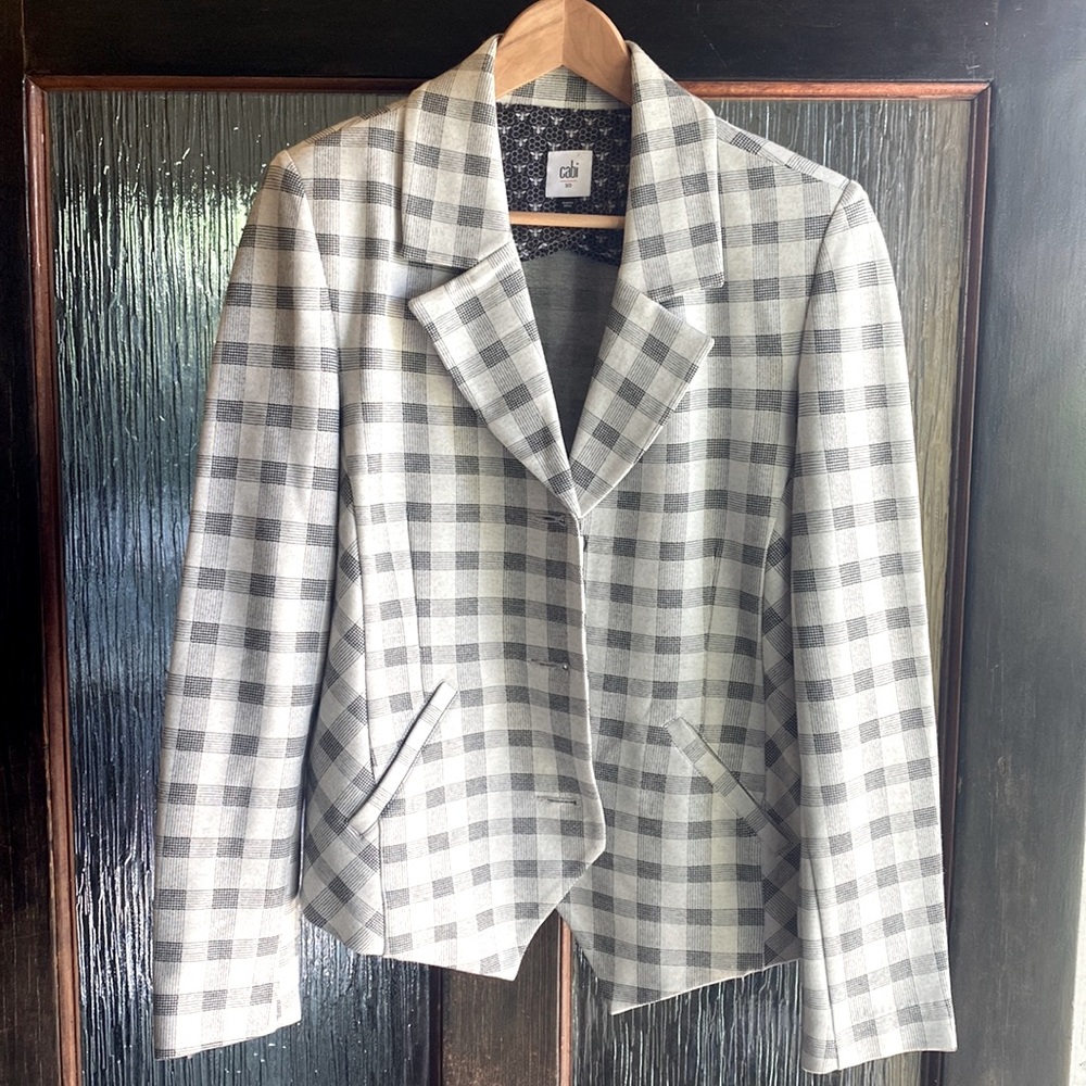 CAbi Valentina Plaid Checker Blazer Jacket Women's Size 10 Grey Office